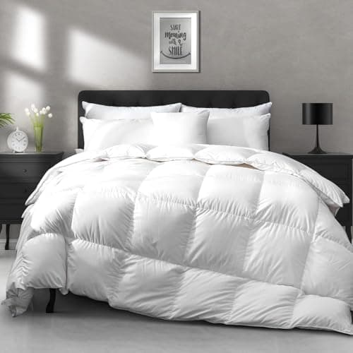 APSMILE All Season Down Feather Fibers Comforter King Size - Ultra-Soft High Fill-Power Hotel Collection Duvet Insert, Fluffy Medium Warm Quilt Comforter with Corner Tabs(106x90, White)