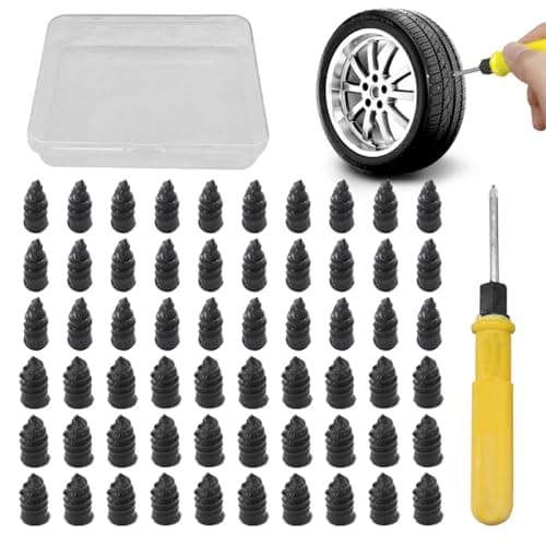 BDZMC 60PCS Tire Repair Rubber Nail Tire Puncture Repair Tool Kit with Screwdriver Self Service Vacuum Tire Repair Screw Plug Tire Repair Kit for Car Truck Motorcycle Tractor 60PCS