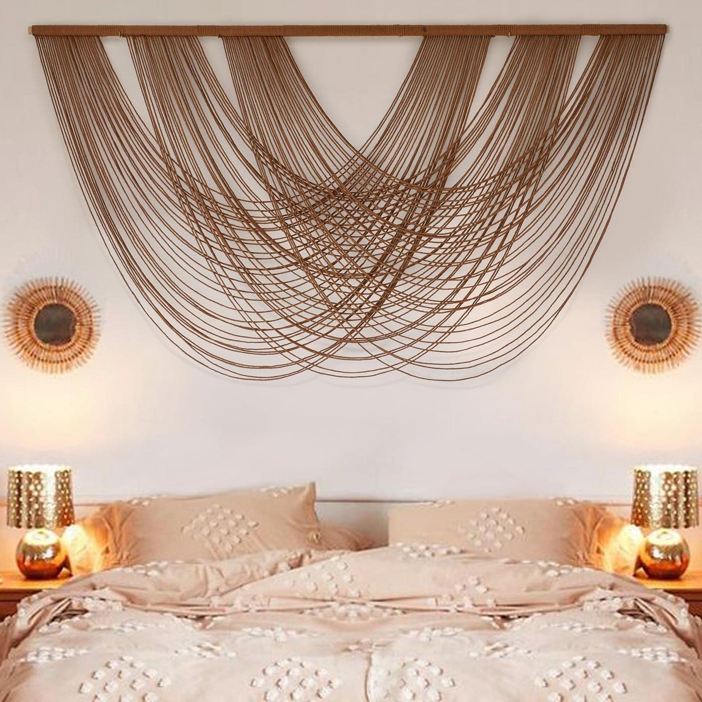 Large Macrame Wall Hanging Brown DieDyed 5900 W x 3100 L Boho Wall Decor Yarn Tapestry Craftsmanship Home Macrame Wall Decor