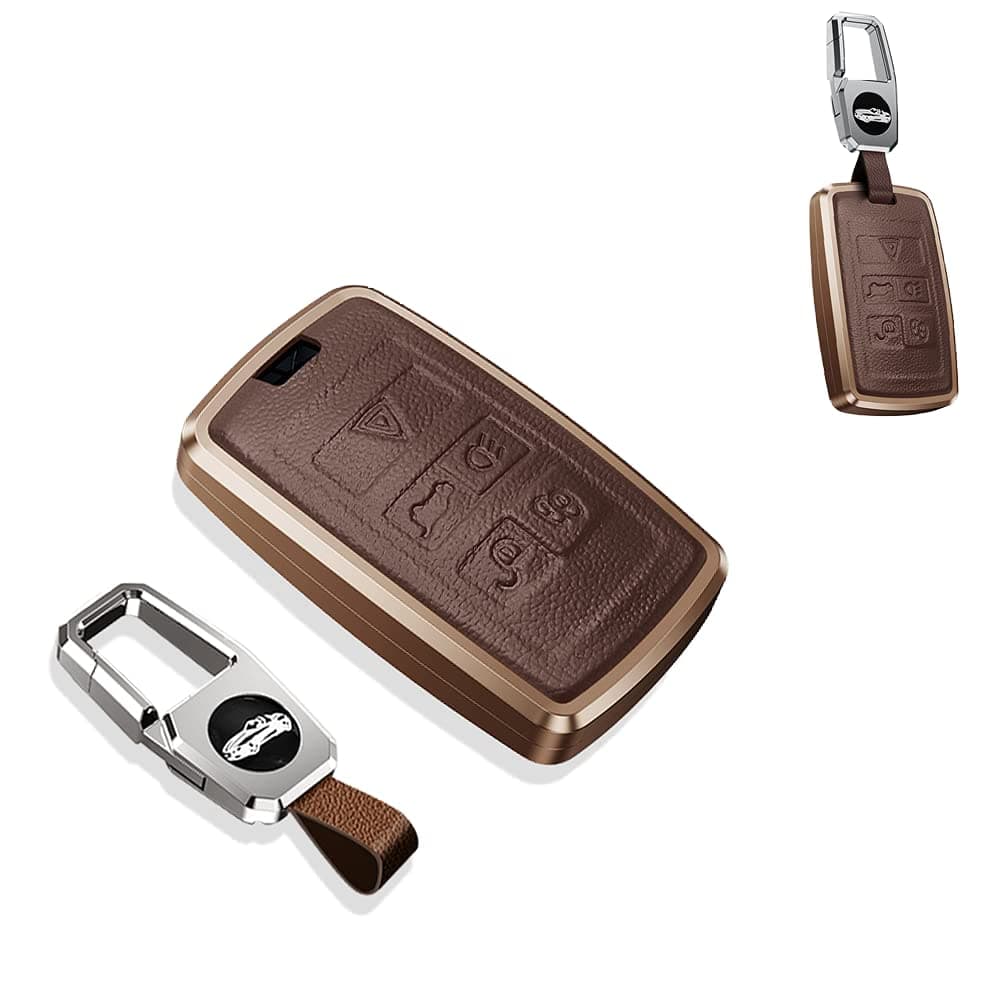 SANRILY 1pcs for Land Rover Key Fob Cover 2021 Keyless Remote Key Case Shell for Range Rover Sport Jaguar XF Leather Key Ring Brown
