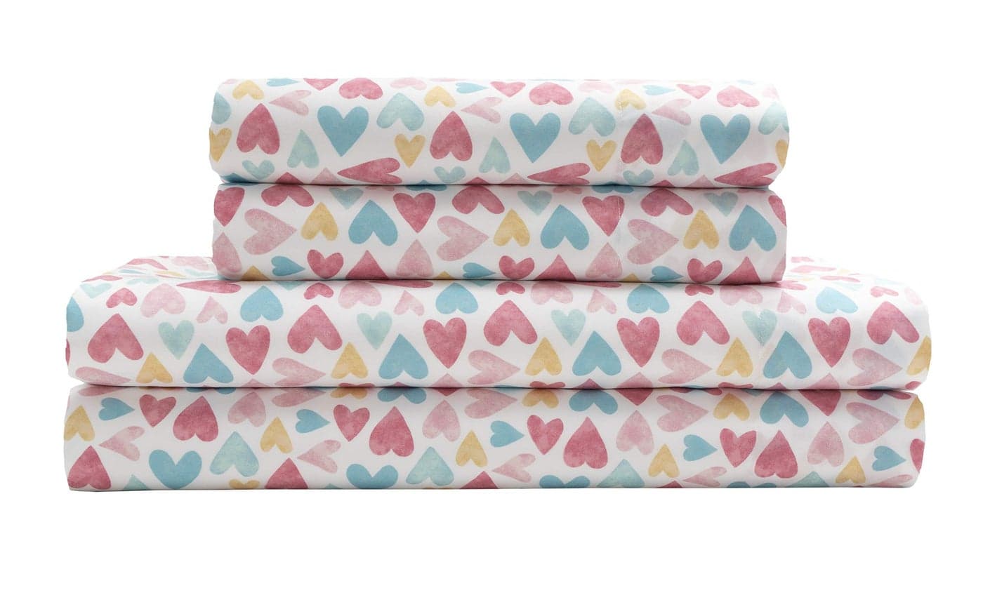MALLARY BY MATTHEW Kids Super Soft-Soft 100% Microfiber Print Sheet, Watercolor Hearts Print, Queen