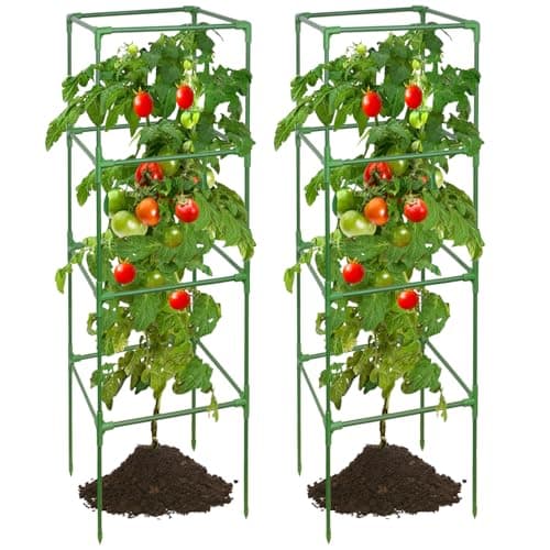 ZeeDix 2 Pack Heavy Duty Tomato Cages for Garden 60 Inches, Square Adjustable Tomato Trellis Cage Climbing Plant Support Trellis Plant Cages for Climbing Vegetables Flowers with 20Pcs Clips