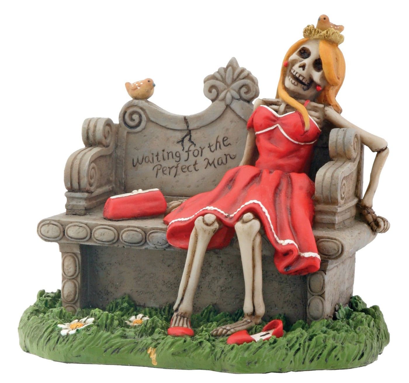 Waiting for Perfect Man Skeleton with Red Dress Display Figurine