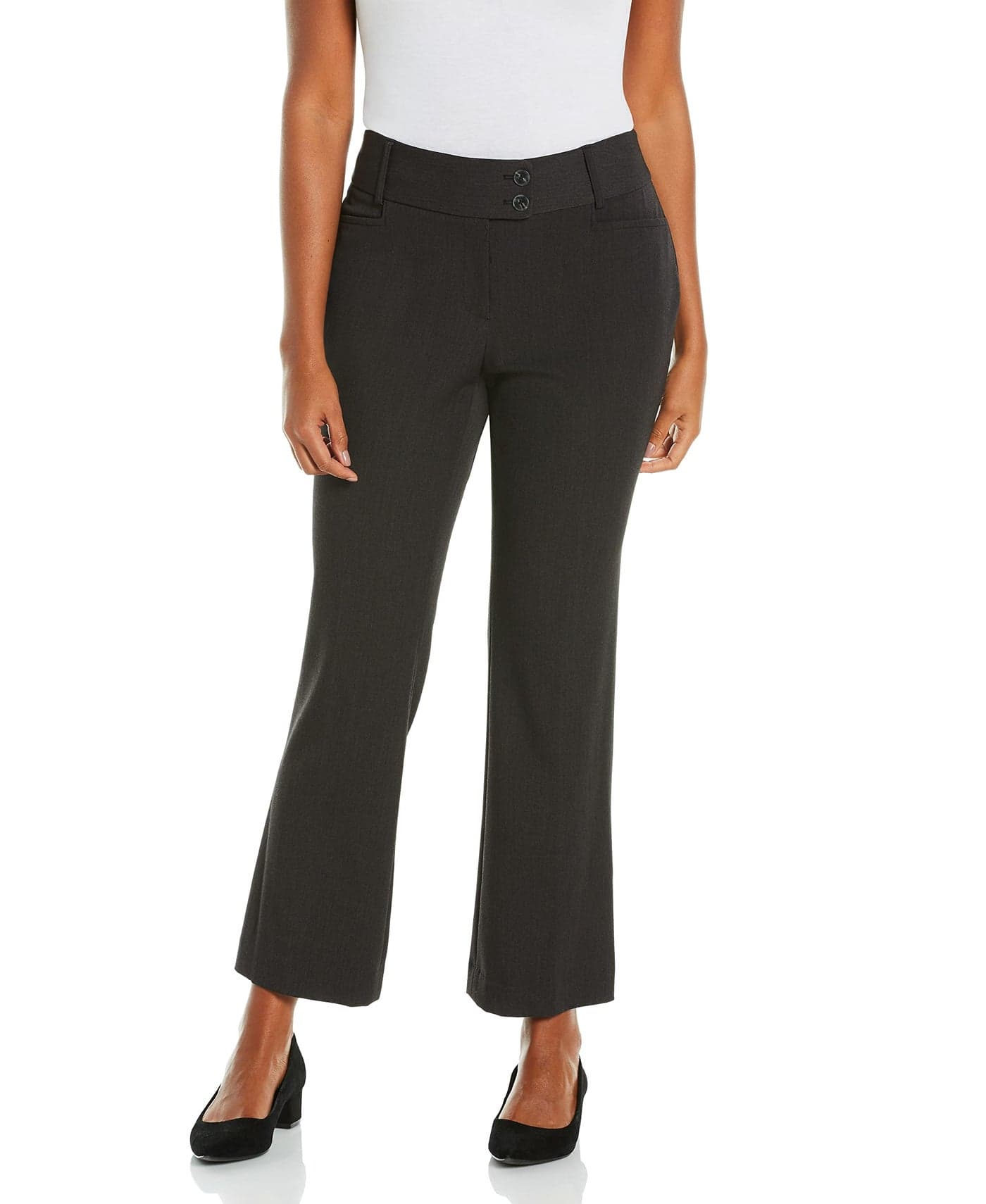 Rafaella Women's Petite Curvy Fit Gabardine Bootcut Dress Pants with Pockets, Soft Stretch Work Slacks, 27" & 30" Inseams, Graphite, 10 Petite