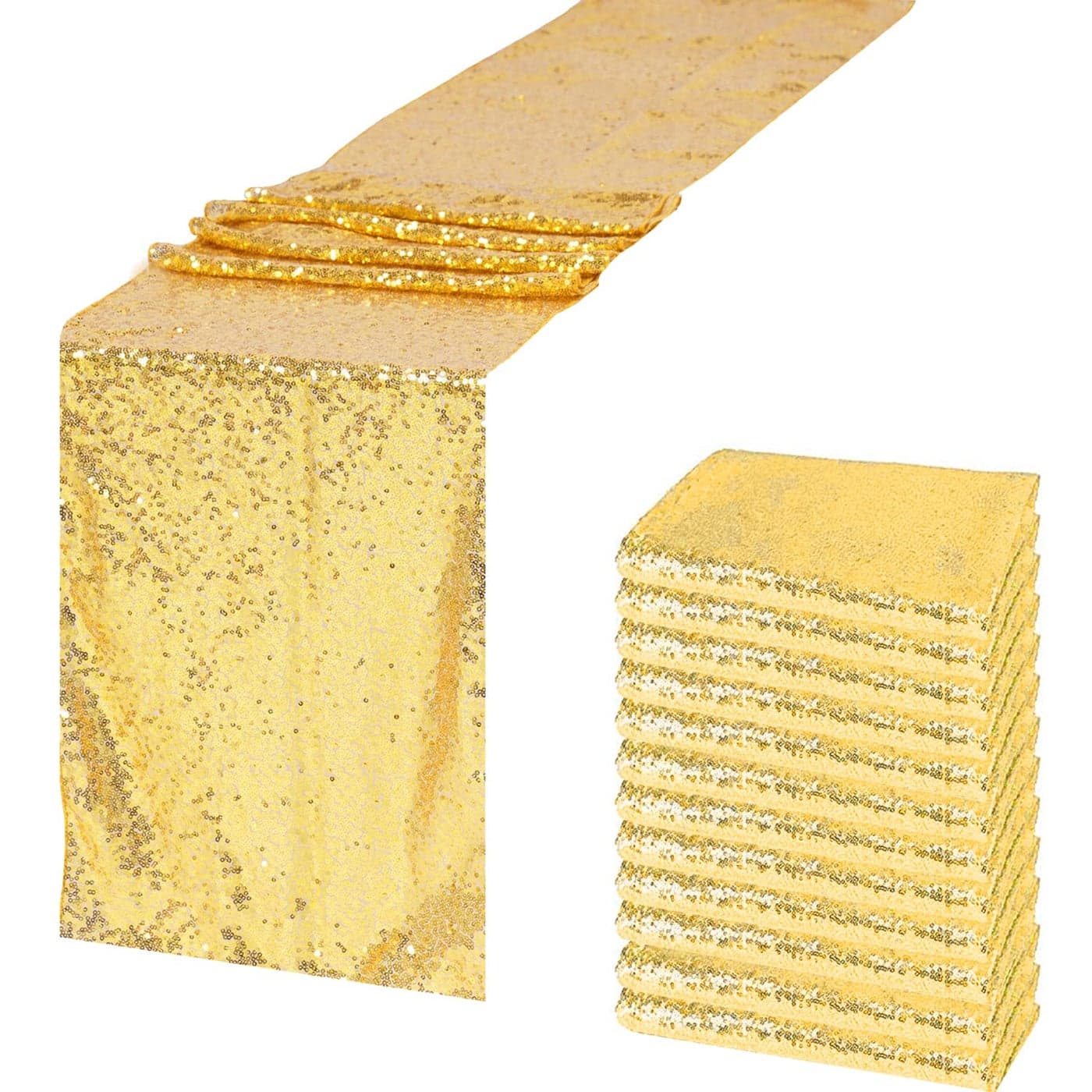 JYFLZQ Gold Sequin Table Runner 12x108 Pack of 10 Glitter Sequin Fabric Table Linens Sparkly Runners for Wedding Birthday Party Decor