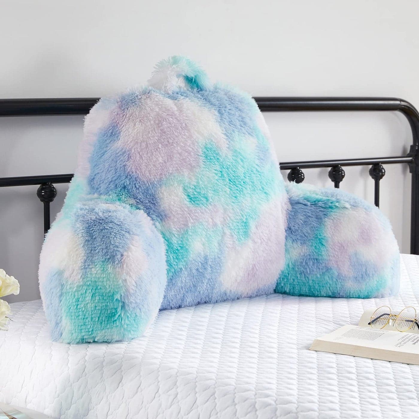 Jillche Bed Stylish Ross Fur Adults Kids Reading Pillow Cozy Soft Bed Wedge Pillow with Premium Stuffing Pastel Back Support Pillow Gift Sit up Bolster Pillow with Arms Bed Chair Back Cushion