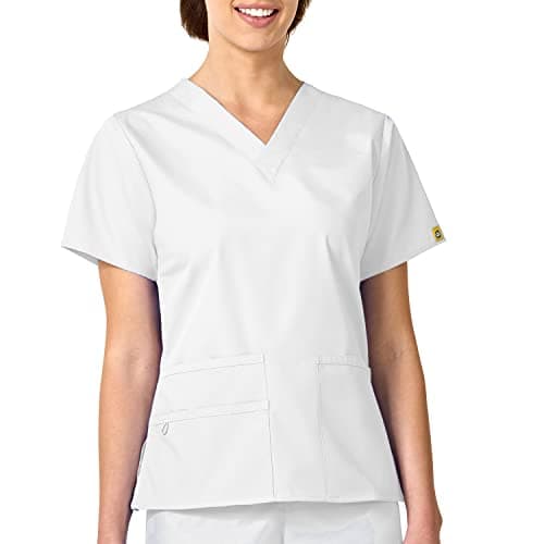 WonderWink Womens Origins Bravo V-Neck Top Medical Scrubs Shirt, White, X-Small US
