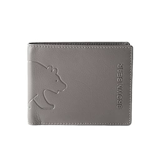 BROWN BEAR Wallet for Man, Stylish Pure Nappa Wallet for Men Leather Original, Certified RFID Protected Slim Purse for Gents with Eight Card Pockets (Grey)