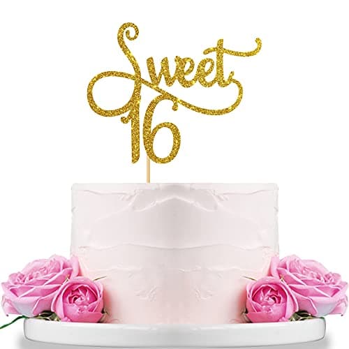 Gold Glitter Sweet 16 Cake Topper Happy 16th Birthday Party Decoration Supplies Sweet Sixteen Cake Topper