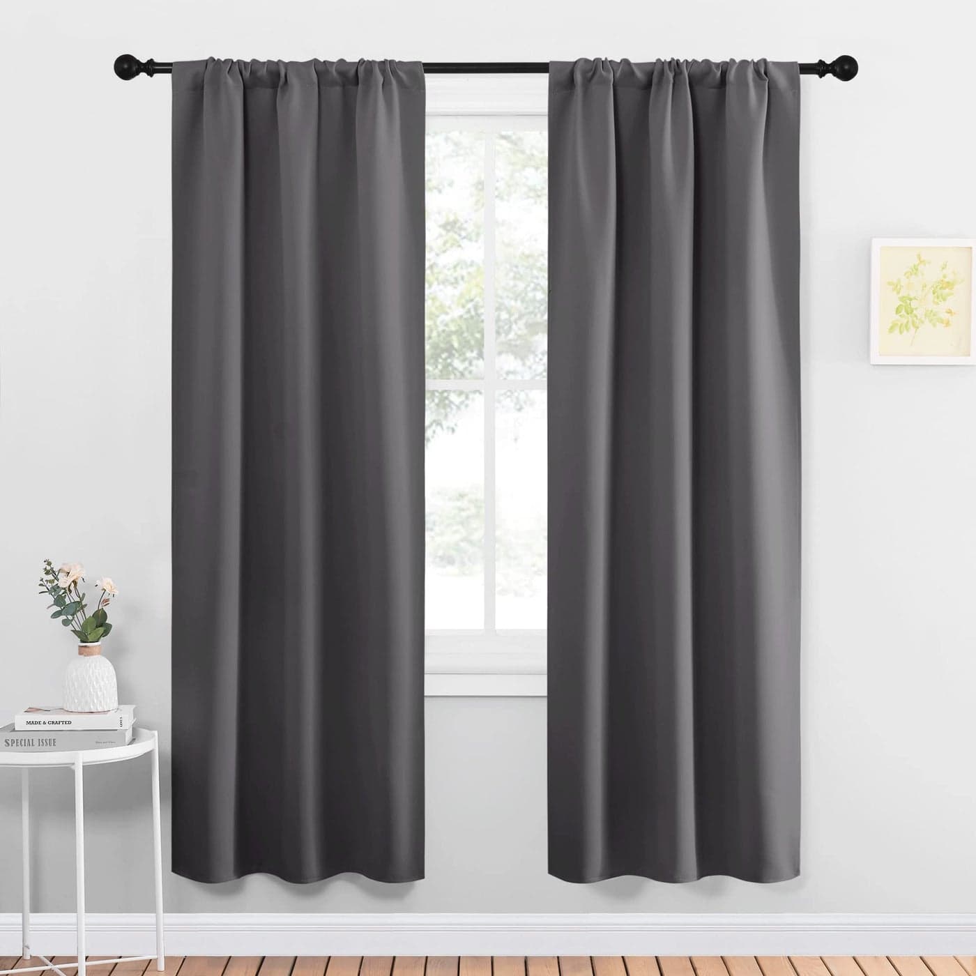 NICETOWN Grey Window Curtains for Bedroom Home Decoration Thermal Insulated Rod Pocket Blackout Blinds Drapes for Small Windows Gray 2 Panels W34 x L72 Inch