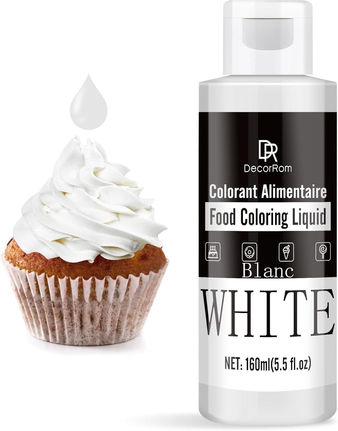 DecorRom White Food Coloring Liquid - 5.5 Fl.oz (160ml) for Baking, Cake Decorating, and DIY Crafts