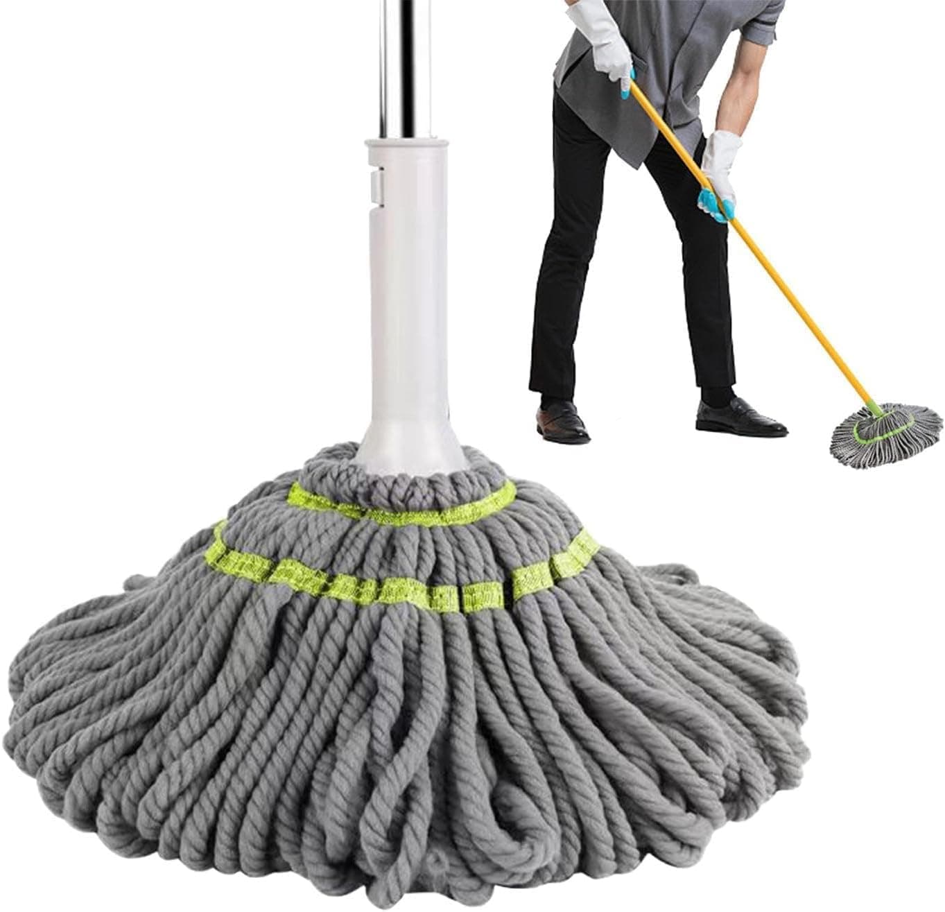 Kresal Self Wringing Mop for Floor Cleaning Long Handle Easy Squeeze Twist Mop with Microfiber Washable Heads for Kitchen Hardwood Vinyl Tile Laminate Home Office Bathroom Garages