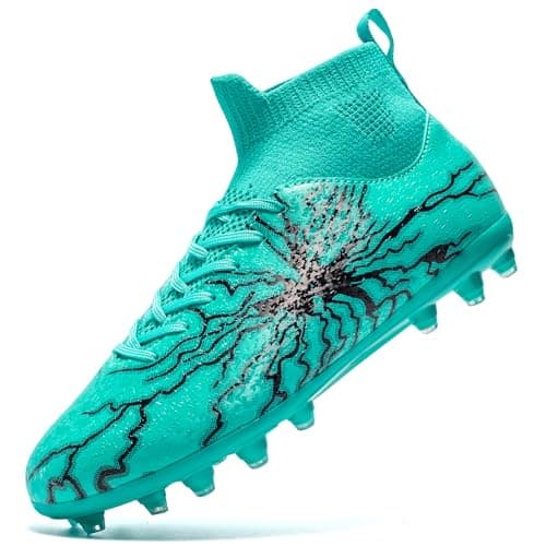 HRJR Kids Soccer Cleats Boys Girls Training Football Cleats Youth Hightop Soccer Shoes for LittleBig Professional Athletic Outdoor Football Shoes Blue 55 Big Kid