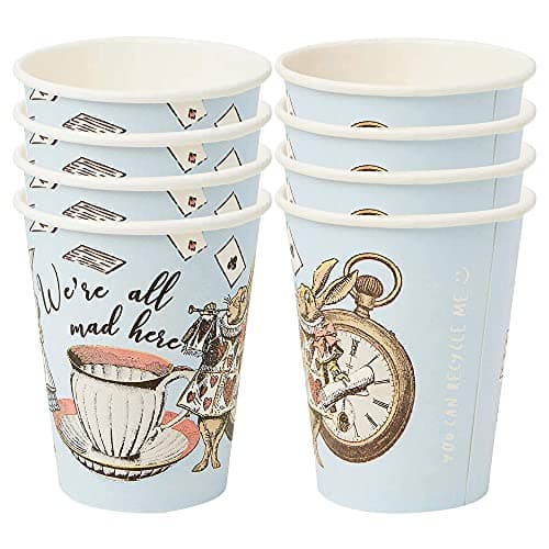 Talking Tables 8 x Blue Alice in Wonderland Paper Disposable Cups Mad Hatter Themed Party Supplies for Afternoon Tea Party Onederland Birthday Mothers Day Baby Shower 100 Recyclable