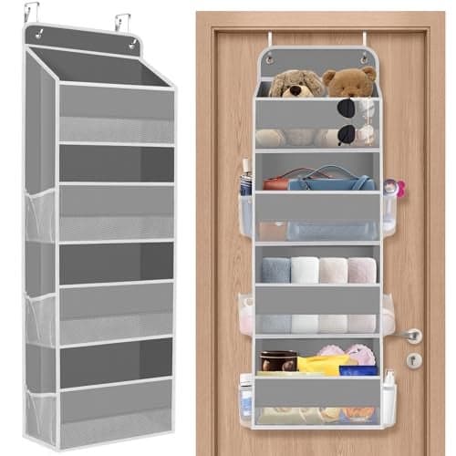 SpaceHacks 1 Pack Over The Door Organizer, Hanging Storage Organizer with Clear Window, 40lb Ultra Sturdy Large Capacity Room Organizer for Pantry Laundry Bathroom Nursery Closet Baby Essential (Grey)