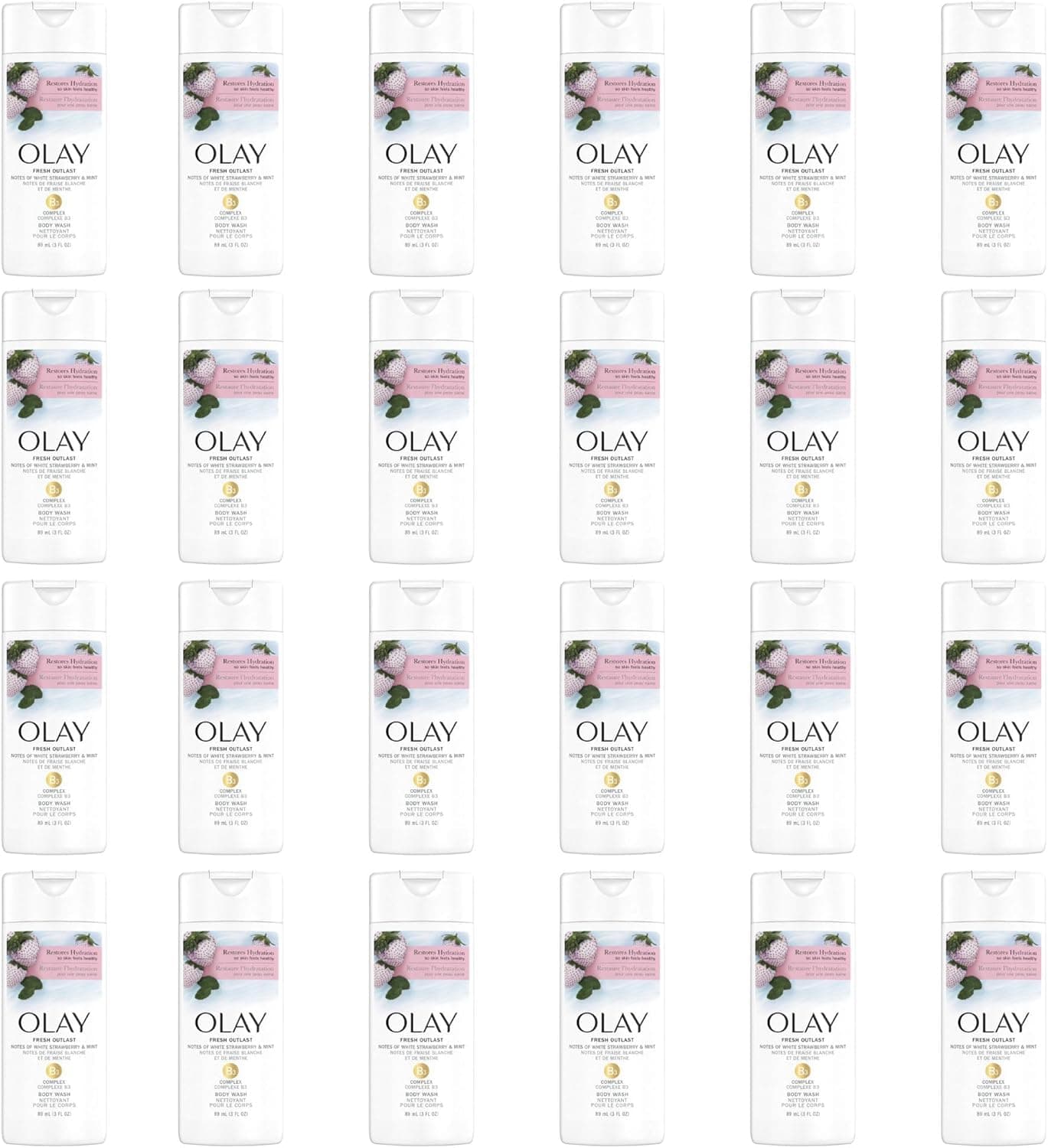 Olay Fresh Outlast Cooling White Strawberry Mint Scent Hydrating Body Wash for Women 30 oz Pack of 24