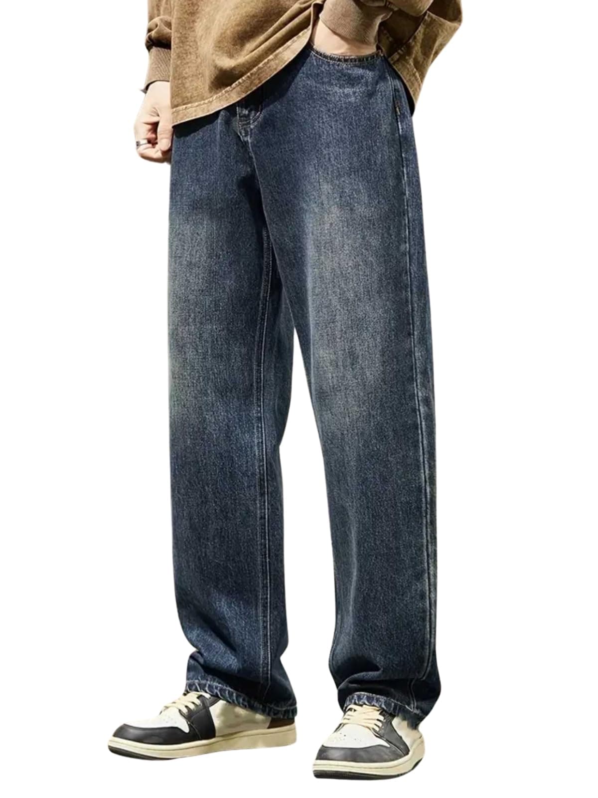 GRECIILOOKS Baggy Jeans for Men – Cotton Blend High Rise Relaxed Fit Cargo Denim | Comfortable with Utility Pockets