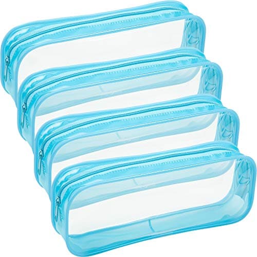 Tatuo 4 Pieces Clear PVC Bags Big Capacity Zipper Pencil Pouch Case Travel Luggage Makeup Cosmetic Bag(Sky Blue)