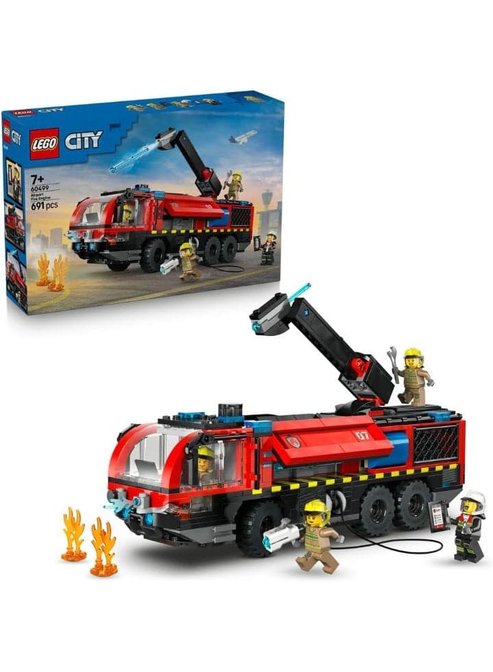 LEGO City Airport Fire Engine Truck Toy - Emergency Vehicle Model Kit w/ 4 Firefighter Minifigures - Birthday Gift Idea for 7+ Year Old Boys & Engineering Fans - 60499