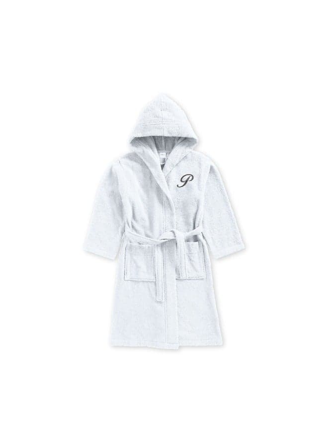 Daffodil (White) Monogrammed 8 Year Kids Bathrobe (112 x 113 Cm) Hooded Terry Cotton Set of 01 - Letter "P"