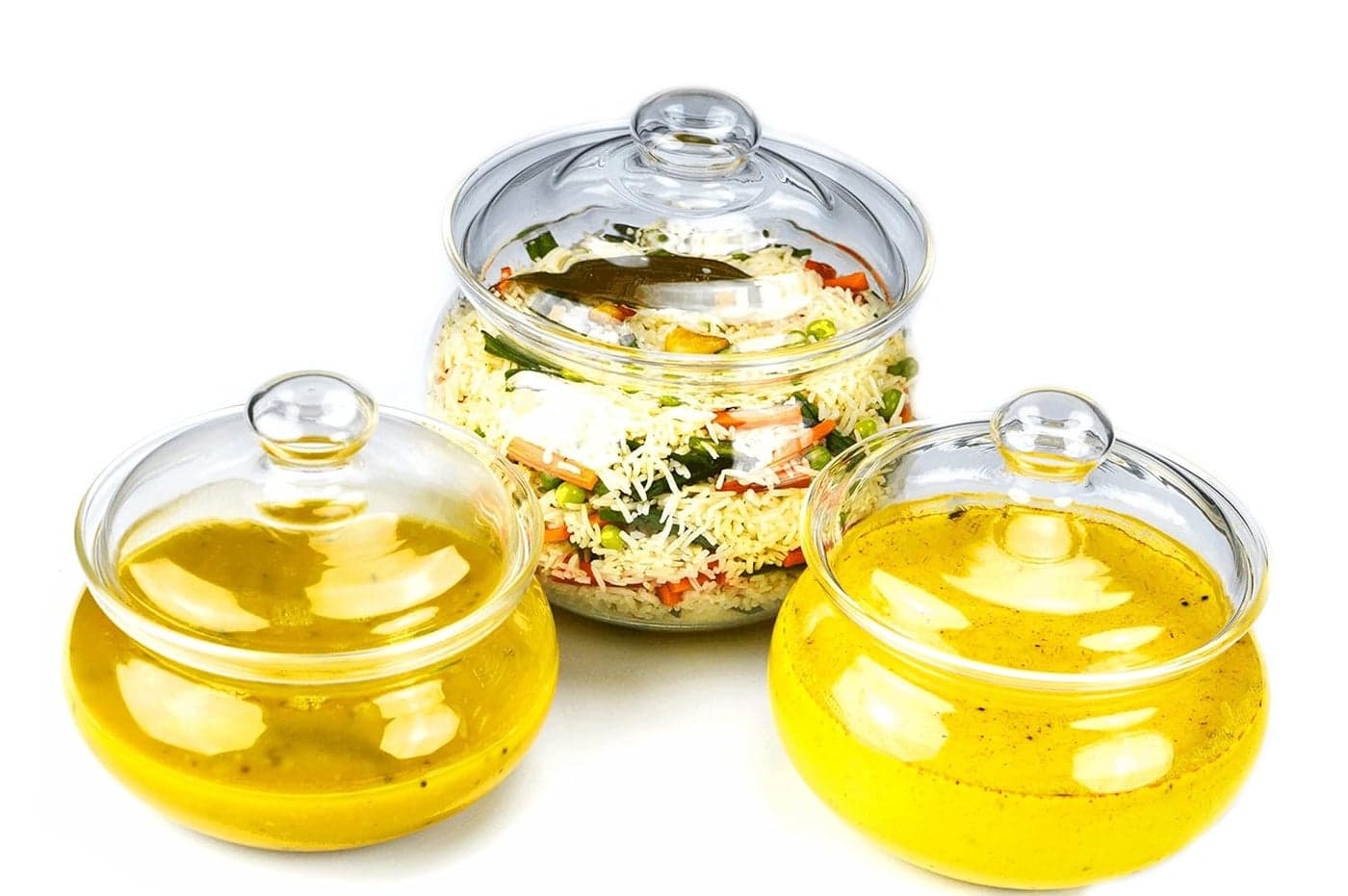 VERTIS Set of 3 Cook Serve Essentials 075L Casserole 1L Casserole 2L Casserole with Glass Lids Flameproof