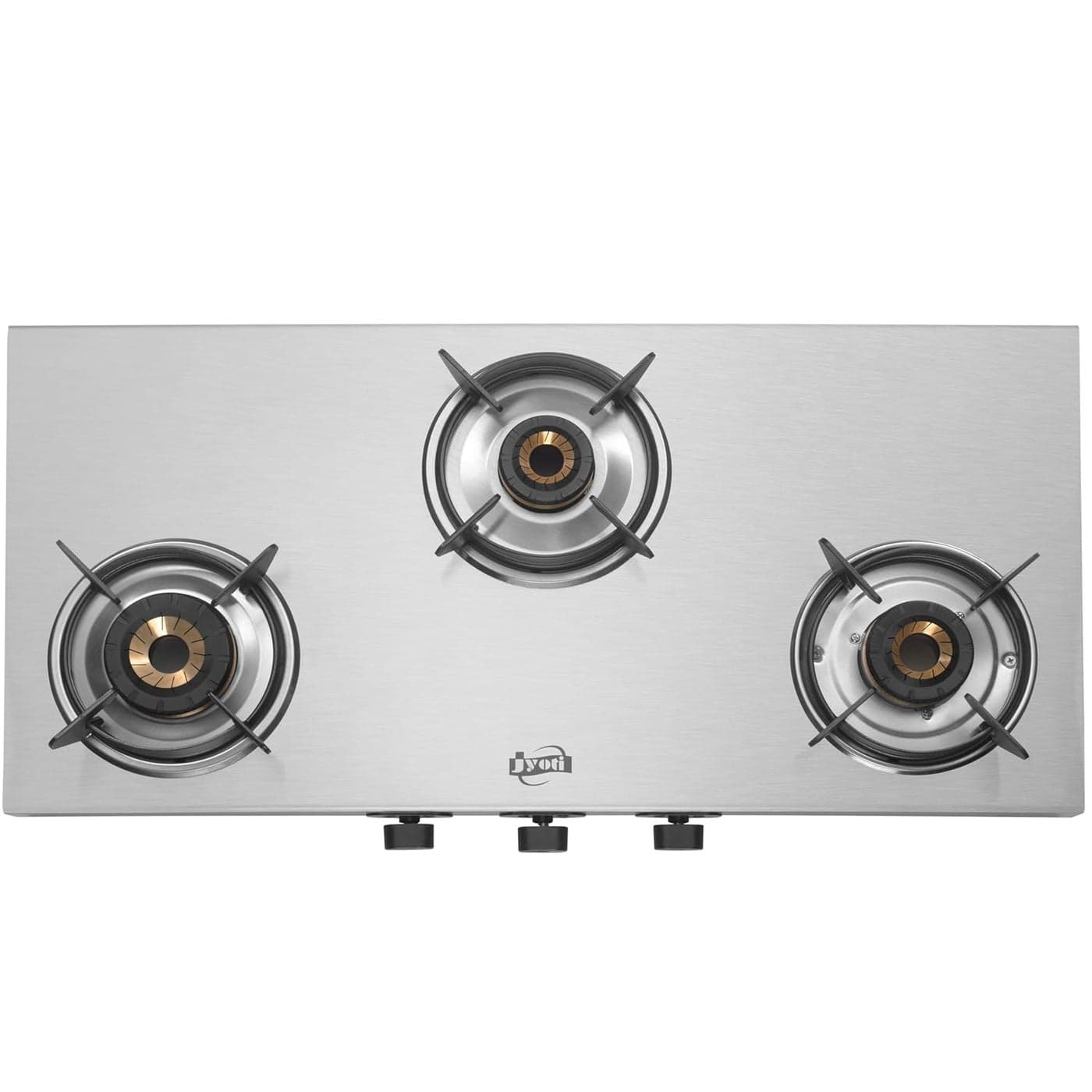 Jyoti 335 Bahubali 3D Swirl 3 Burner Manual Gas StoveGas Saving 3D Swirl Brass Burners3 MM Stainless Steel OnePiece Body Flame Guard Pan Supports Spacious Design For Huge Utensils ISI Marked