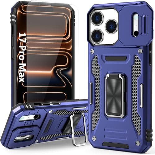 SEFING Case Compatible with 17 Pro Max iPhone Phone Case with Kickstand Ring Holder & HD Screen Protector, with Camera Cover, with Magnet Car Mount Function, for iPhone 17 Pro Max (Navy Blue)