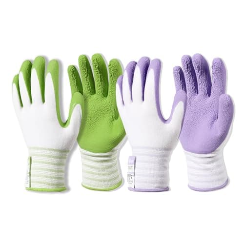 Brigic Bamboo Gardening Gloves 2 pair, Breathable Rubber Coated, Outdoor Work Garden Gloves For Women, Green & Purple (Medium)