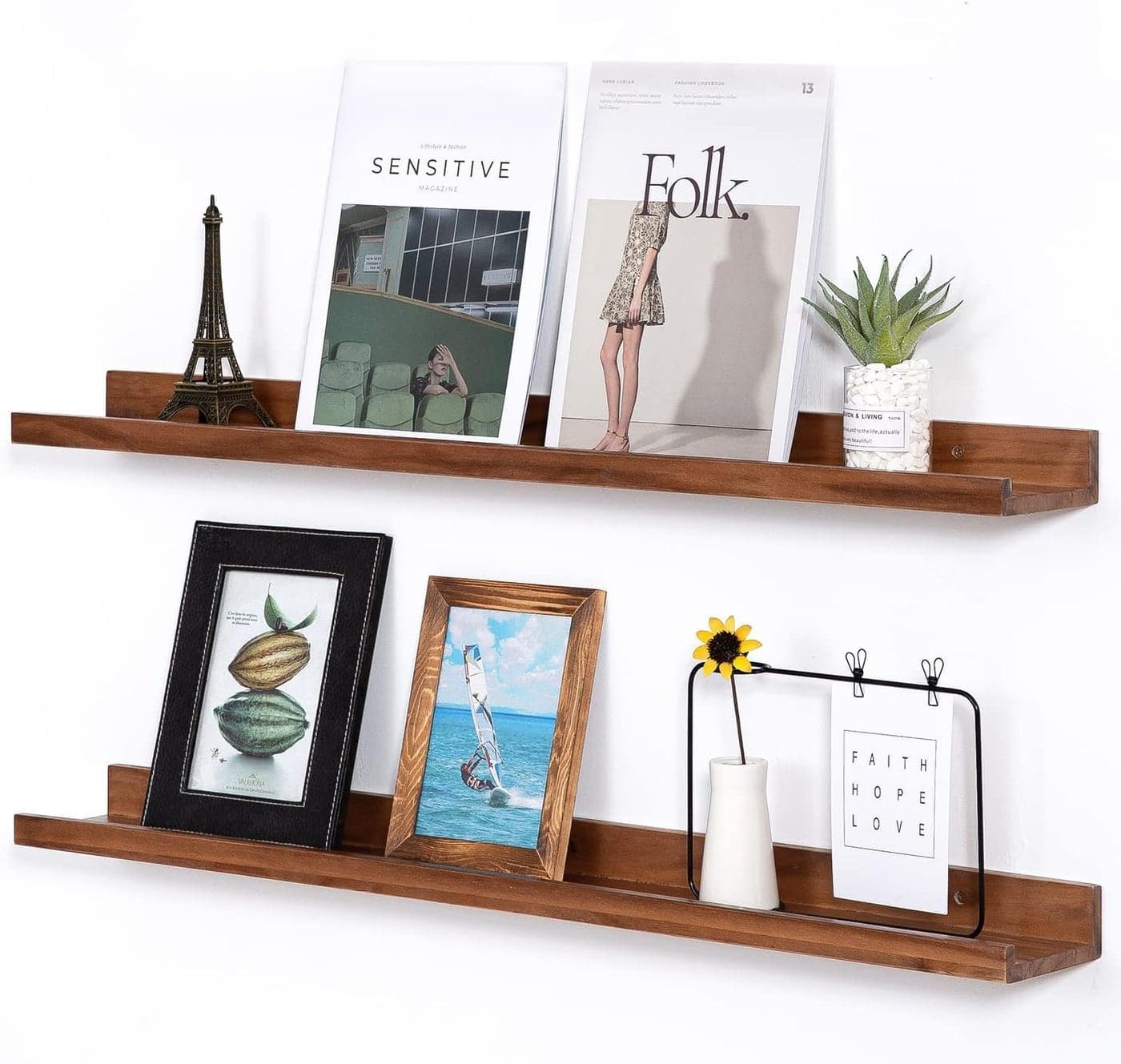 Craftsline Wooden Wall Floating Shelves for Wall 30 Inch Bookshelf Wall Mount Picture Photo Frames Display Rack with Ledge Decorative Storage Shelves a Set of 2