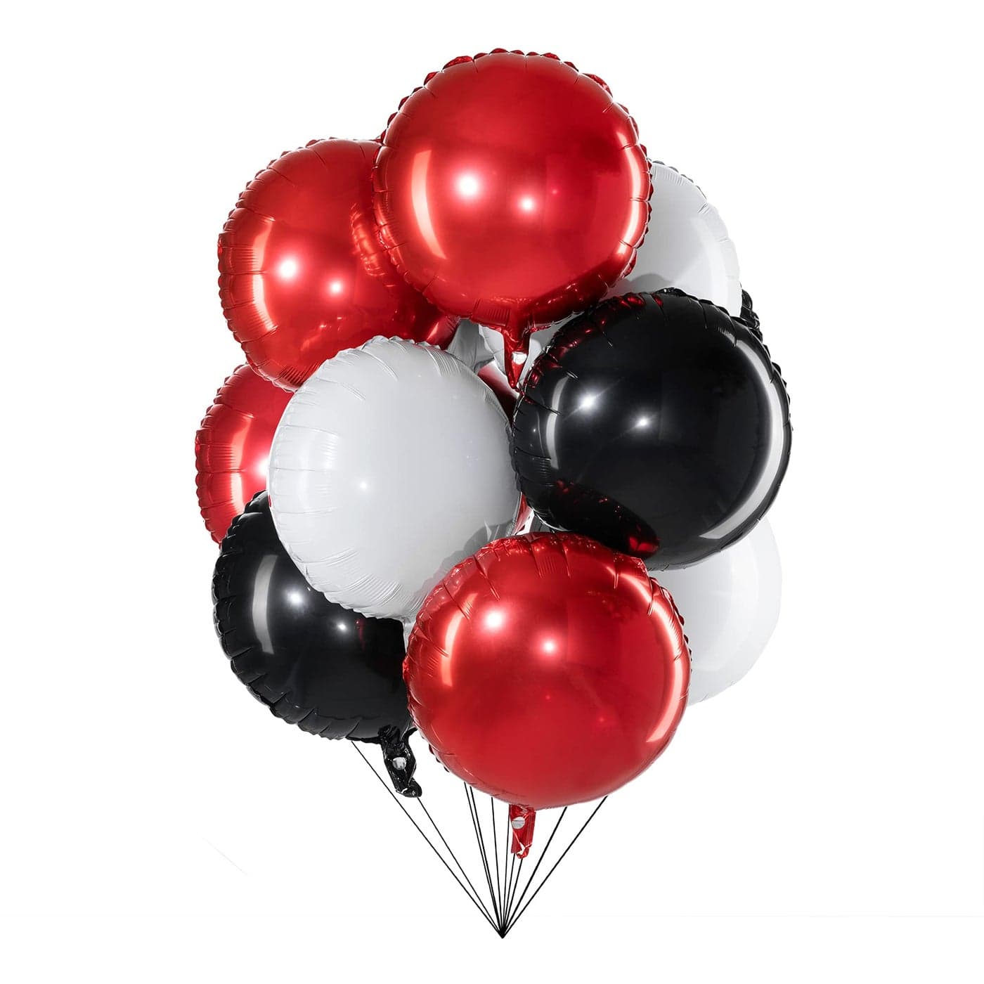 18 Red Black White Balloons Round Foil Mylar Helium Balloons for Party Decorations Pack of 30