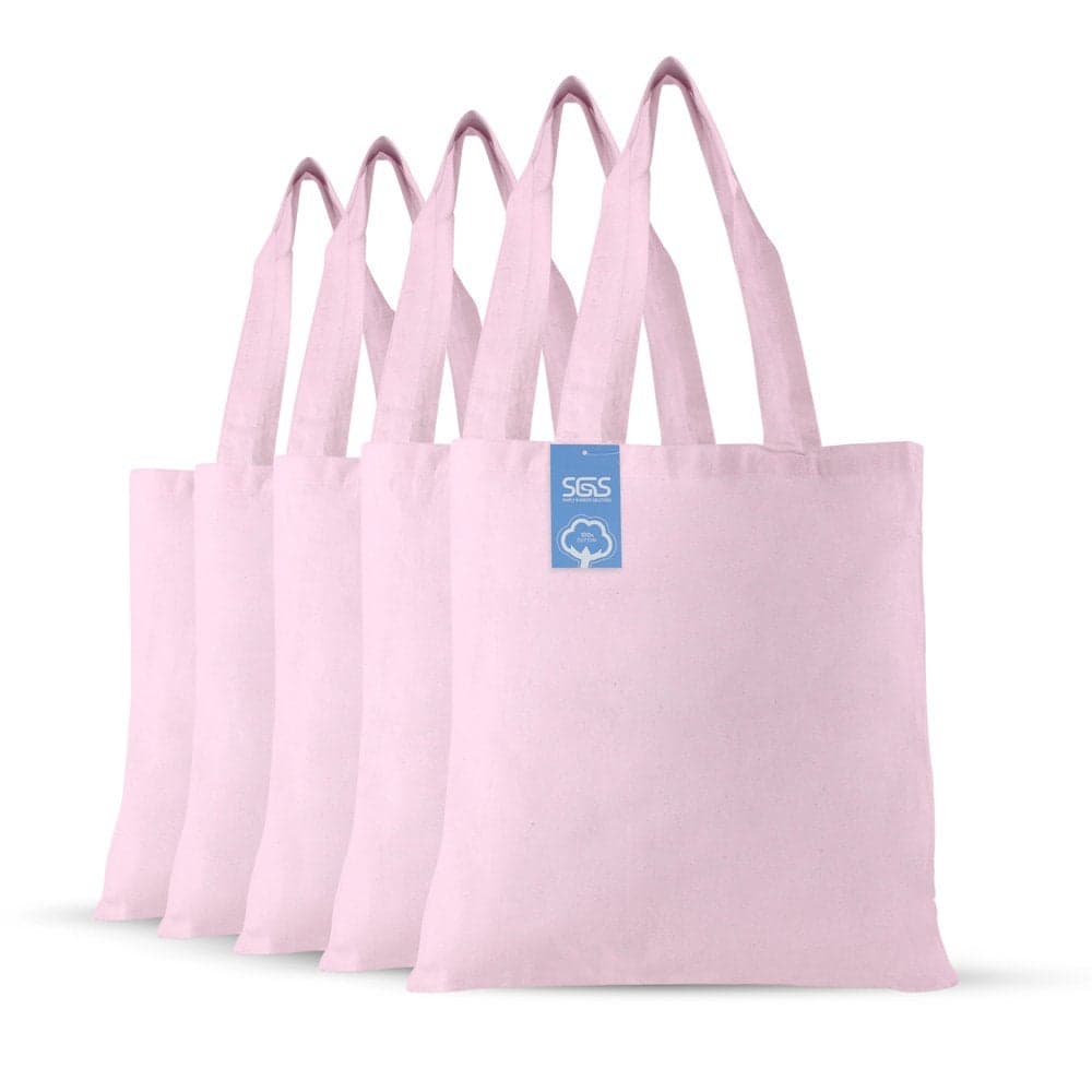 Simply Green Solutions Reusable Cotton Cloth Grocery Craft Bag 15 x 16 Reusable Tote with Handle Pack of 5 Light Pink