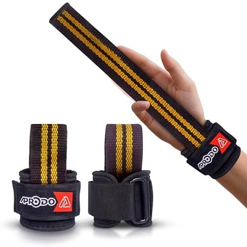 Aprodo Power Weight Lifting Bar Straps with Wrist Support Wraps, Gym Workout, Bodybuilding, Powerlifting, Strength Training for Men & Women (Black and Yellow)