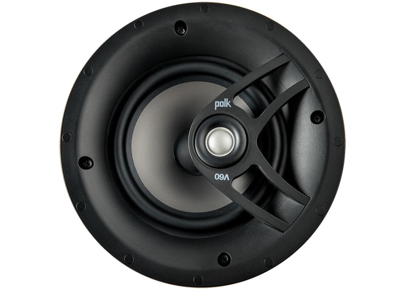 Polk Audio V60 in-Ceiling Speaker (Single), Ideal for All Rooms, Including Damp and Humid Rooms Like Bathroom, Kitchen or Utility Area, Easy Installation, (Black, Paintable Grille)