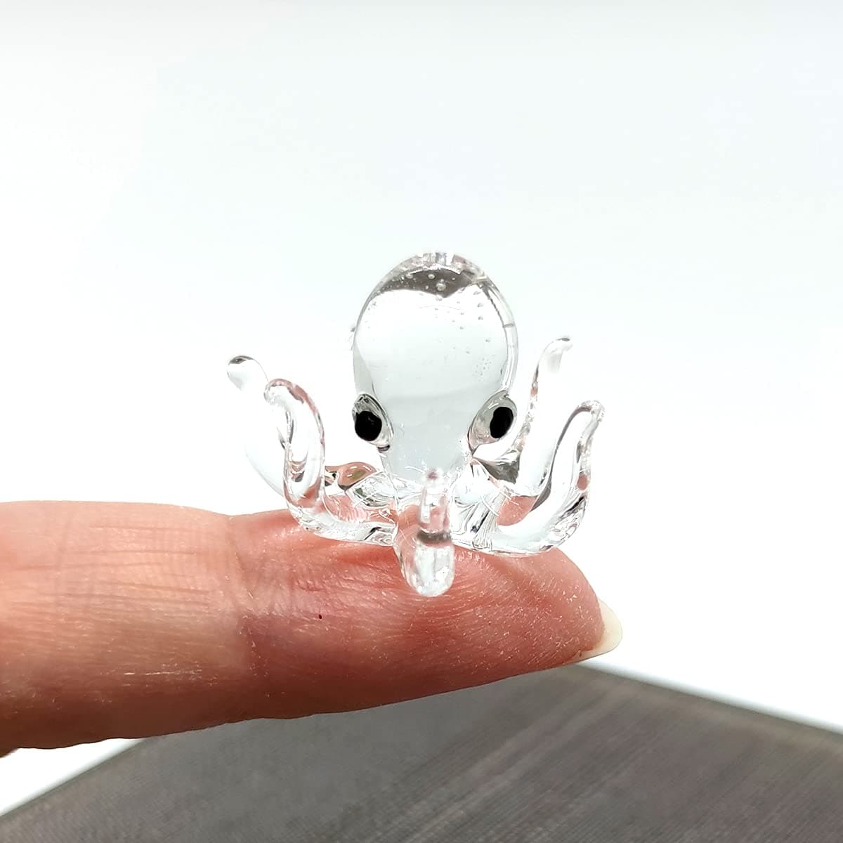 Sansukjai Octopus Tiny Micro Figurines Hand Blown Glass Art Animals Collectible Gift Home Decor Clear O
