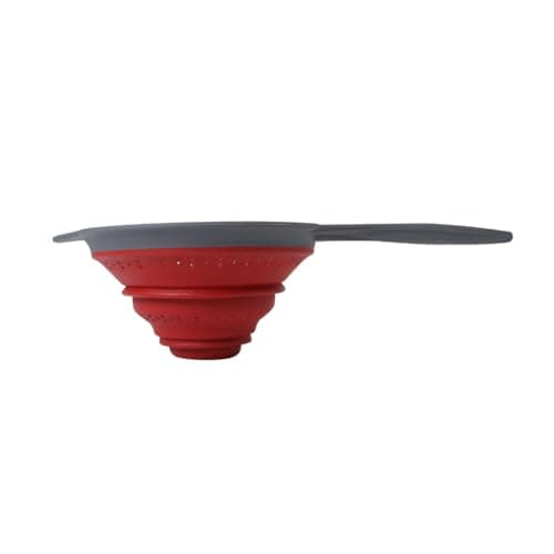 Dexas Pop N Store Collapsible Strainer, 8-Inch, Red, 1.3 Quarts Capacity, Dishwasher Safe, Space-Saving Design