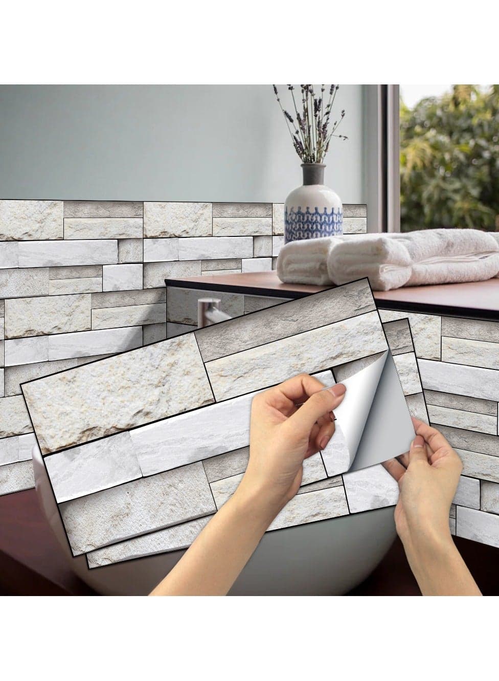 3D Wall Panels Peel and Stick Wallpaper 6PCS 30 x 15cm Wall Tiles Self Adhesive Waterproof Wall Sticker Brick Wallpaper Decorative Tiles Stickers for Kitchen Bathroom Wall Decor