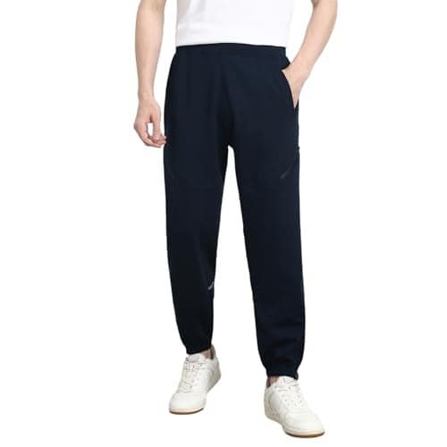 NOBERO Men's Straight Mid Rise Sweatpants (1M-BWJG-R0137_Navy Blue, Small