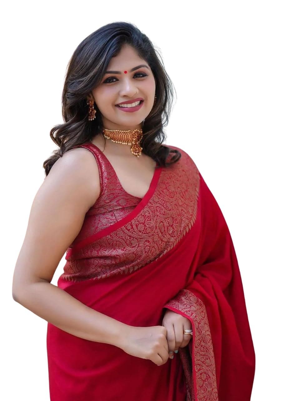 C J Enterprise Women's Pure Soft Kanjivaram Silk Saree for Wedding Kanchipuram Pattu Sarees Banarasi Cotton Latest Sari With Blouse Piece Design Wear ladies new sadi Party 2024 (Yatri-51) (Red)