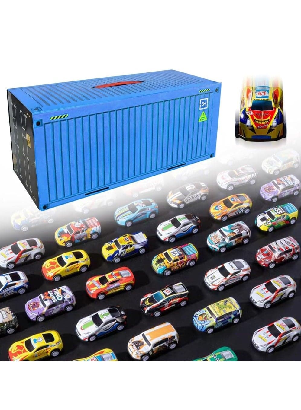 48 Cars Pull Back Cars Toys for Kids Mini Cars Bulk for Kids Small Toy Cars Set with Garage and Runway, Pullback Bulk Cars for Toddlers, Boys Mini Race Car Party Favors Kids Toys Blue
