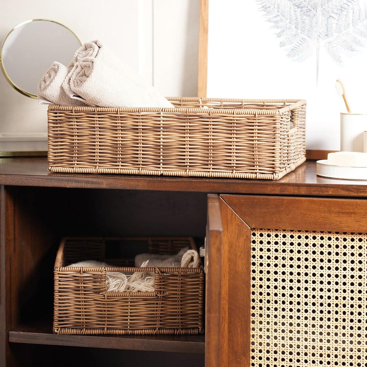 Pure Home Living Resin Rectangular Heather Wicker LaundryStorage Baskets Set of 2 Laundry Basket with Durable Handle Big 4191cm x 3175cm x 12cm Small 3683cm x 2667cm x 12cm