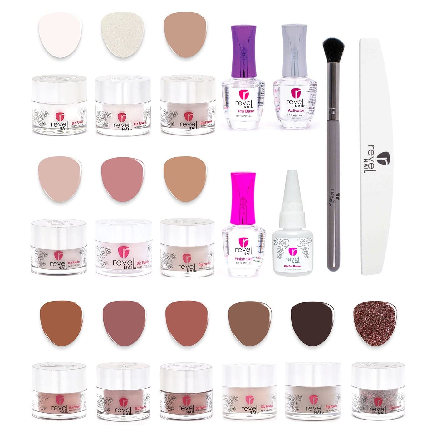 Revel Nail Starter Dip Powder Kit - 12 Color Kit, Manicure Set with and Liquid, 18.0 Count