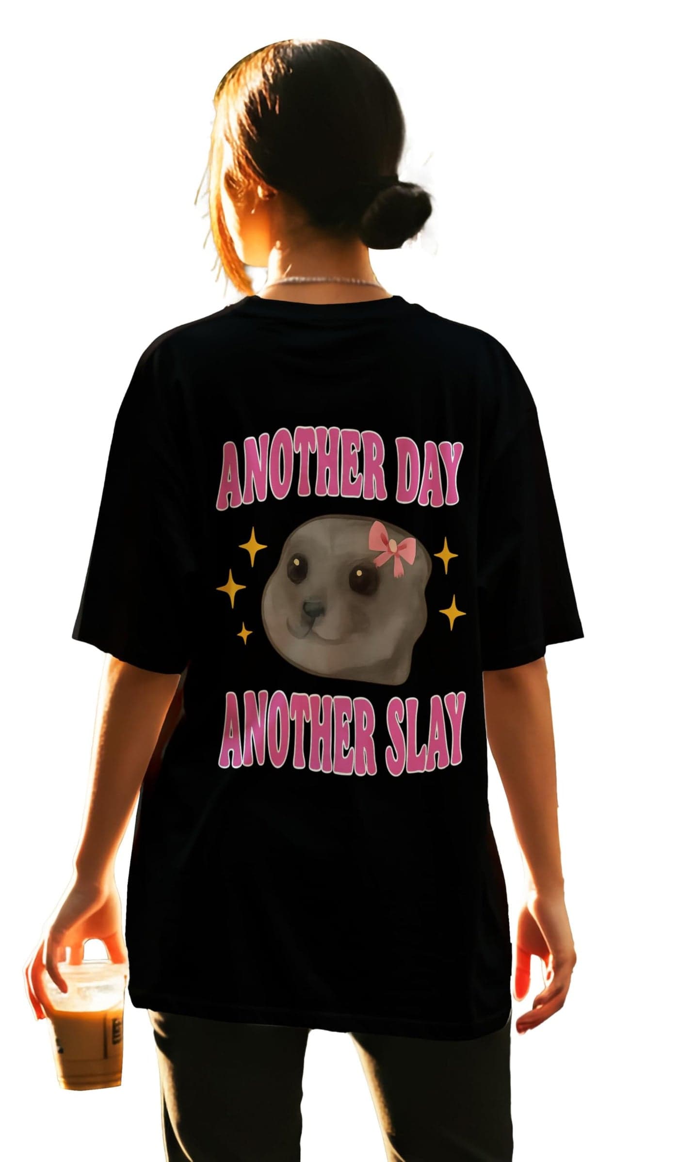 Dagcros Another Day, Another Slay” Cute Seal Meme Oversized T-Shirt – Funny & Fierce Graphic Tee for Girls & Teens – Sassy Animal Lover Shirt Black