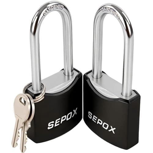 SEPOX® 1-9/16" All-Weather Outdoor Padlocks Keyed Alike, 1-3/4" Long Shackle, Solid Steel Lock, Heavy-Duty with Black Cover, Design for Gate Fence Cabinet Toolbox School Gym Locker with 2pcs Same Key