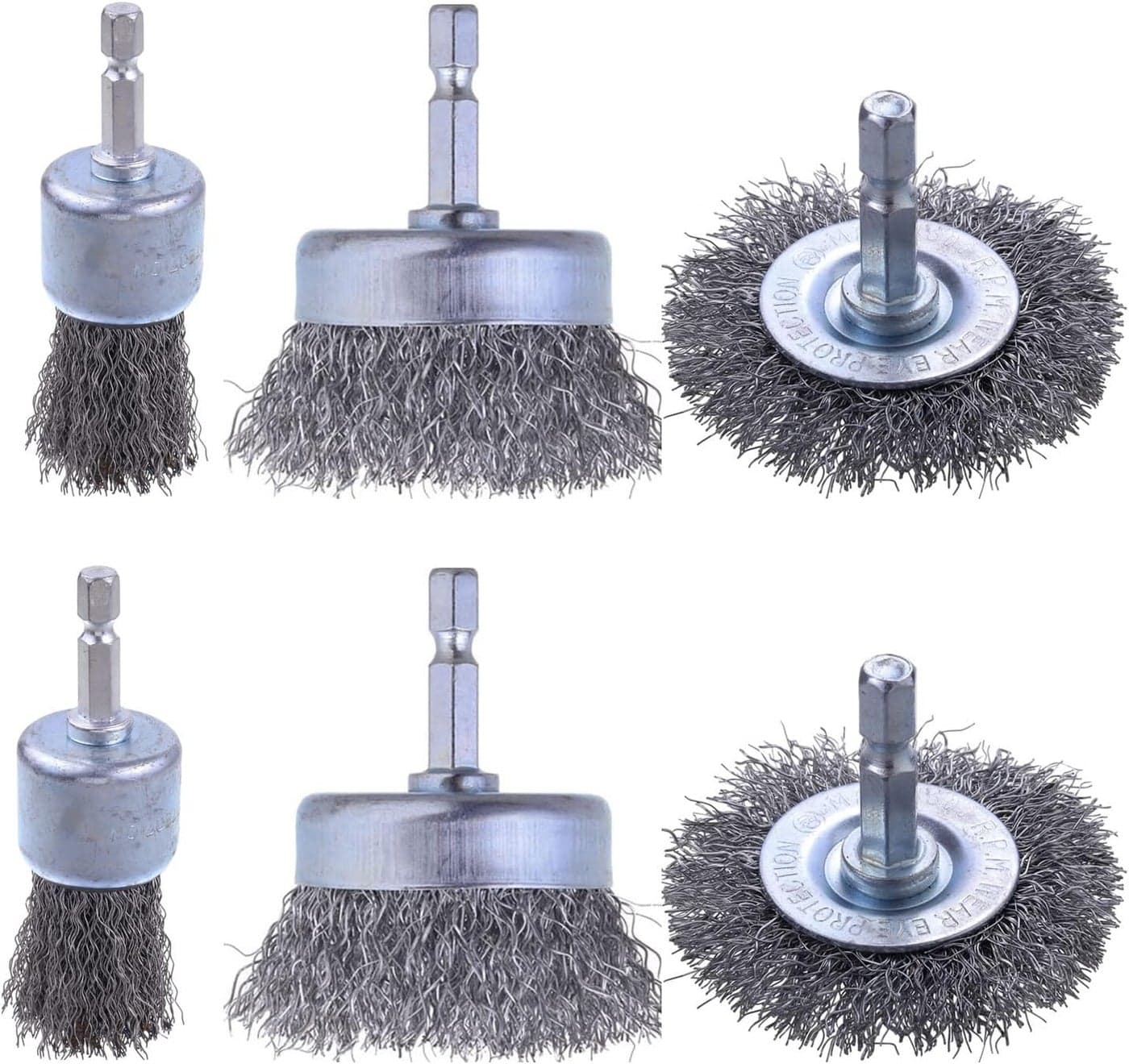Rocaris 6 Pack Carbon Steel Wire Wheel and Pen Brush Set with 1/4-Inch Hex Shank for Rust Removal and Surface Scrubbing