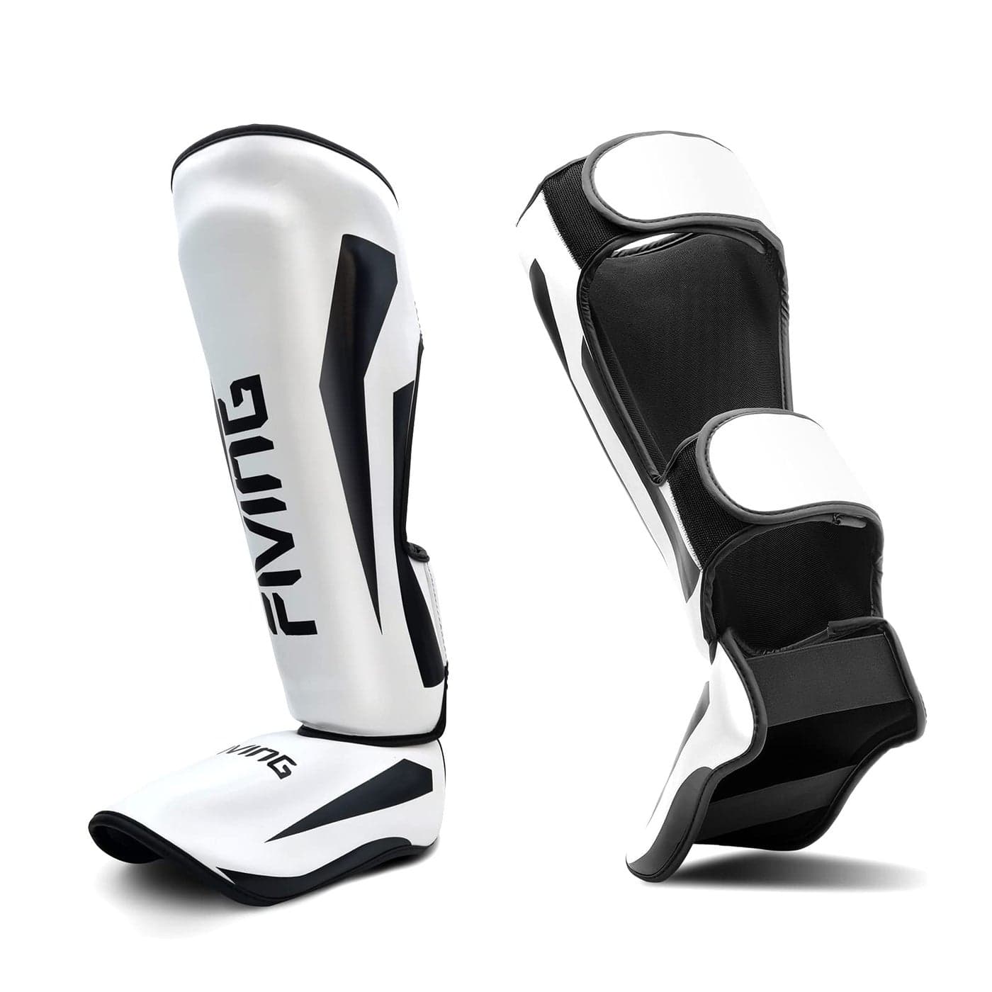 FIVING MMA Martial Arts Shin Guards Padded Adjustable Muay Thai Leg Guards with Instep Protection for KickboxingMMA Training and Sparring Durable Professional MMA Equipment White Small