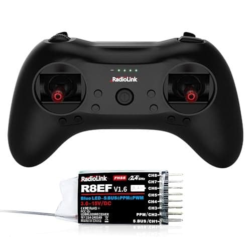 Radiolink T8S 8 Channels 24GHz RC Pocket Size Portable Transmitter and Receiver R8EF RX Remote and Controller Builtin Rechargeable Battery for QuadAirplaneCarBoat and More Mode 2 Left Hand