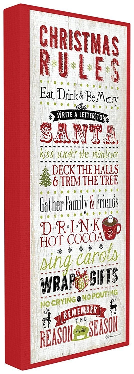 The Stupell Home Dcor Collection Christmas Rules Typography Canvas Wall Art 10x24 MultiColor