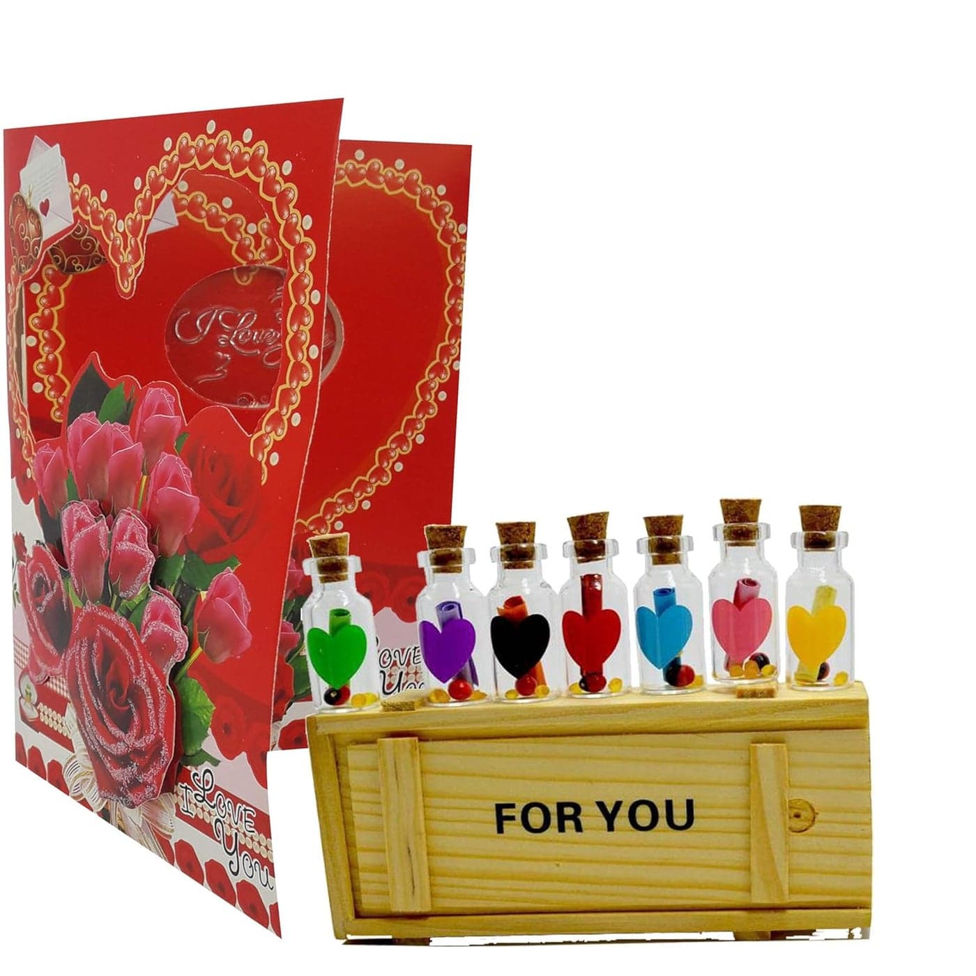Urvi Creations I Love You Sound Musical LED Greeting Card with 7 Days Message Bottle Best Valentines for Boyfriend Wife Husband Fianc 5 Inch Multicolour
