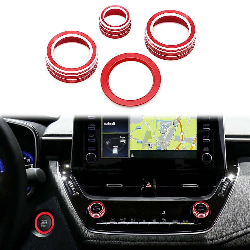 ThorInd for Toyota Corolla Engine Start Stop Button AC Air Conditioner Knob Rearview Mirror Knob Cover Trim fit Toyota Corolla 2019 2020 2021 Red