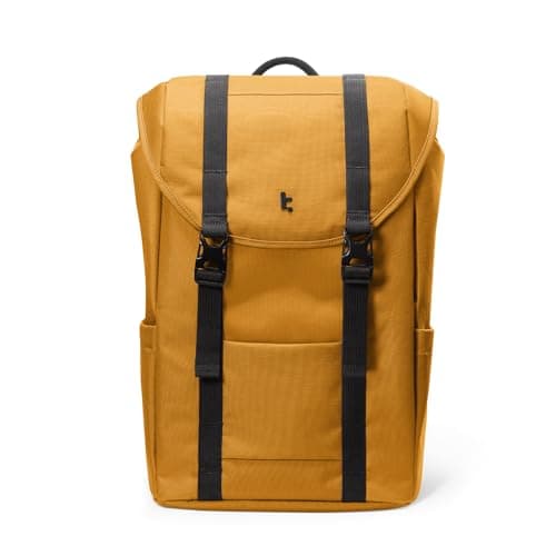 tomtoc Flap Laptop Backpack Lightweight WaterResistant Casual Daypack Durable Workpack Vintage Classic Rucksack for 13156 Inch Laptop perfect for Campus Street 22L Yellow